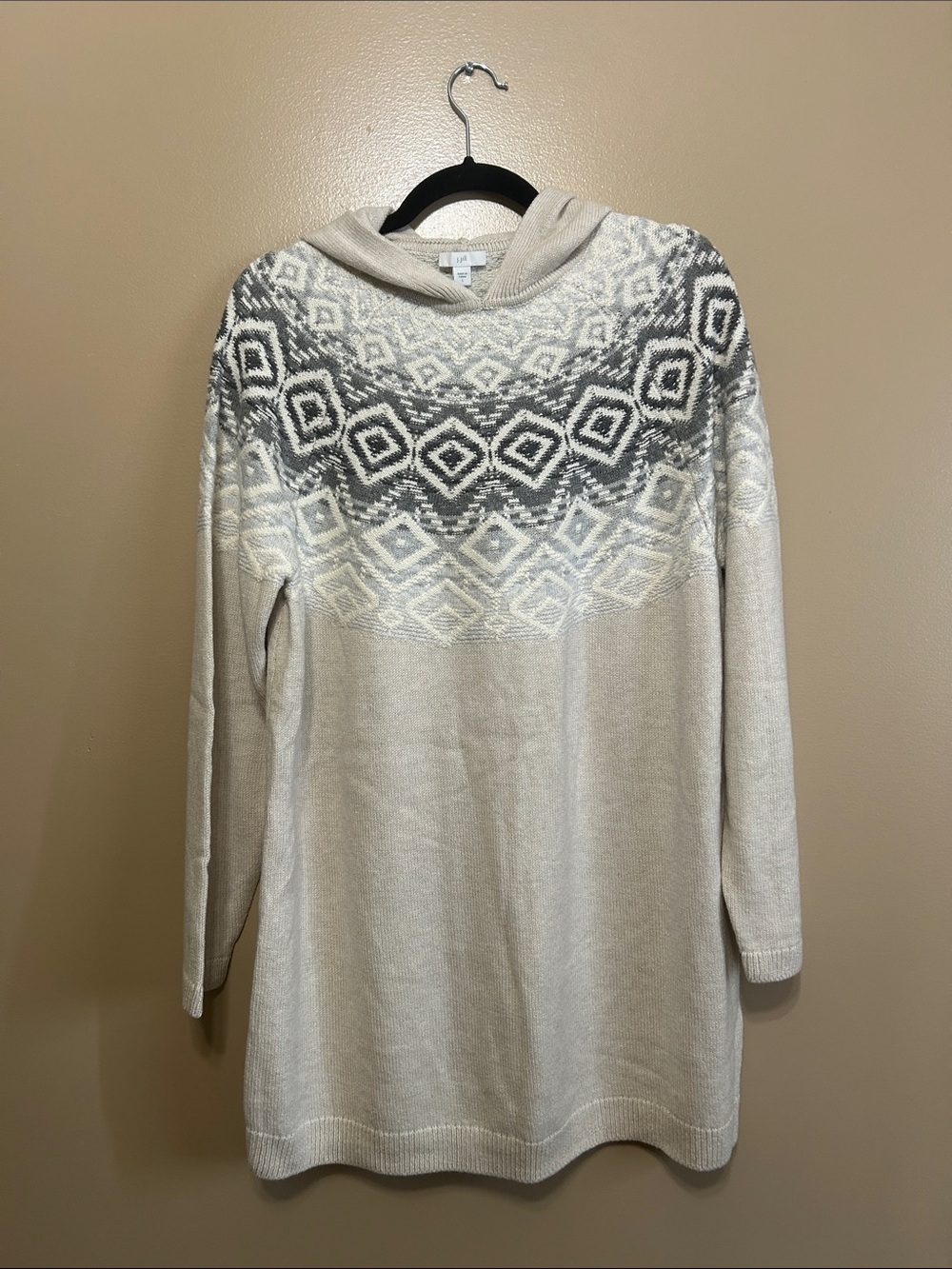 J. Jill Cream Knit Hooded Sweater Dress with Gray